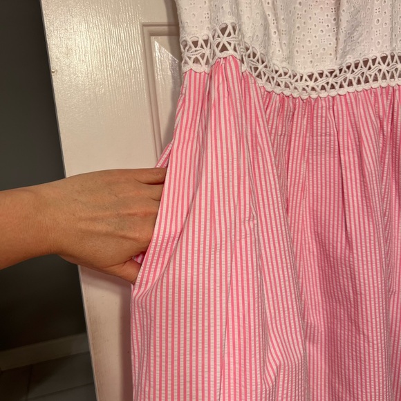 Lilly Pulitzer White Eyelet and Pink Striped Dress - Picture 2 of 9
